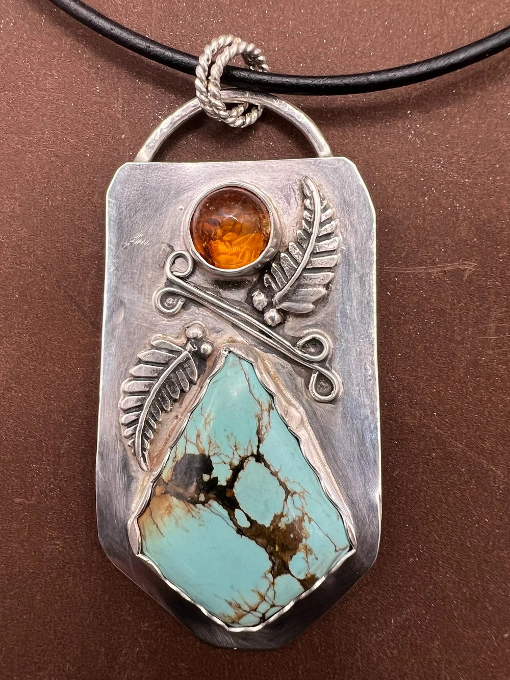 Turquoise and Amber Pendant