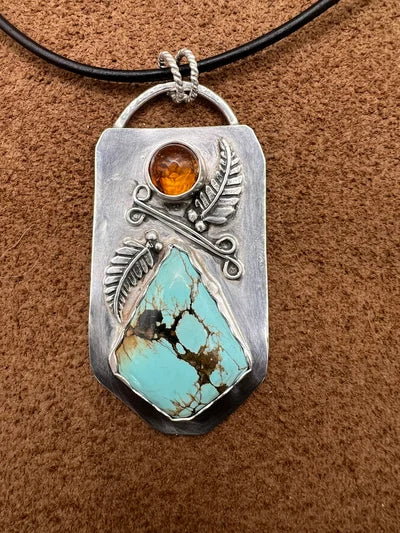 Turquoise and Amber Pendant