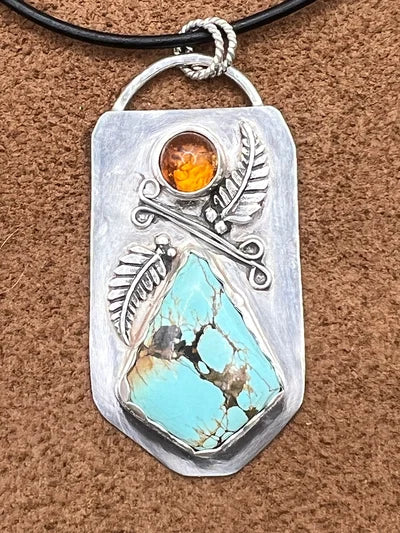 Turquoise and Amber Pendant