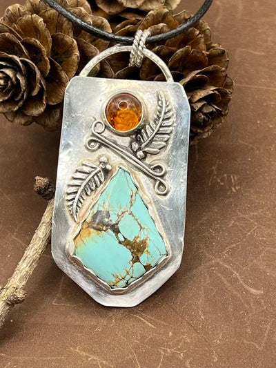 Turquoise and Amber Pendant