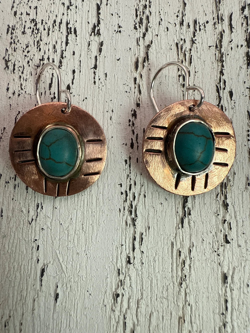 Textured Cooper Earrings with Turquoise