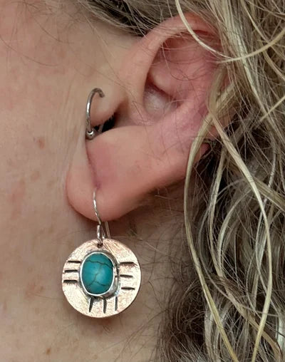 Textured Cooper Earrings with Turquoise