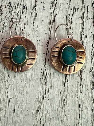Textured Cooper Earrings with Turquoise